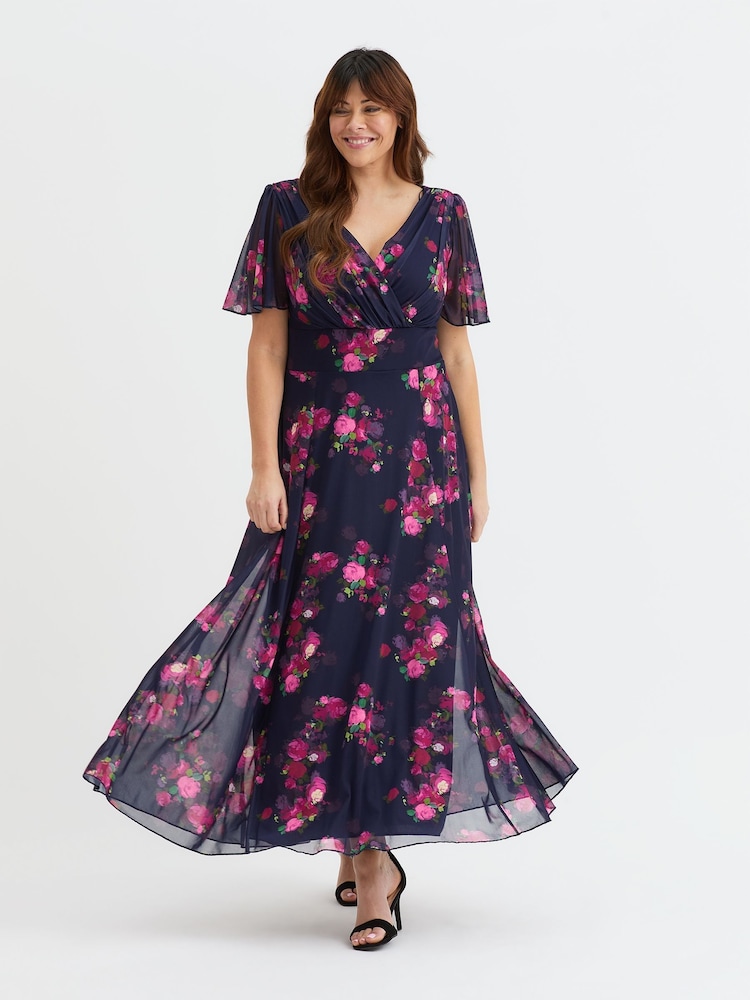 Blau und Pink - Scarlett & Jo Float Isabelle Angel Sleeve Maxi Dress - Bild 1 von 4 Blau und Pink - Scarlett & Jo Float Isabelle Angel Sleeve Maxi Dress - Bild 1 von 4