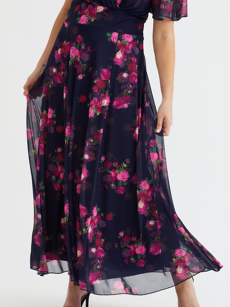Blau und Pink - Scarlett & Jo Float Isabelle Angel Sleeve Maxi Dress - Bild 4 von 4 Blau und Pink - Scarlett & Jo Float Isabelle Angel Sleeve Maxi Dress - Bild 4 von 4