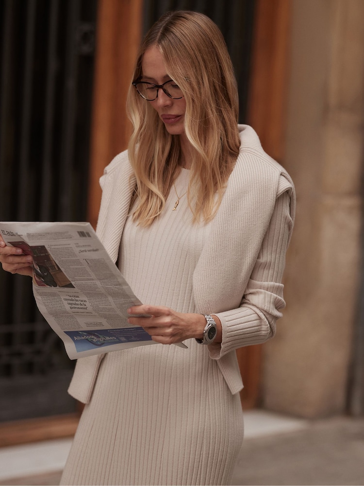 Varley Cream Axel Rib Knit Midi Dress - Image 1 of 9 Varley Cream Axel Rib Knit Midi Dress - Image 1 of 9