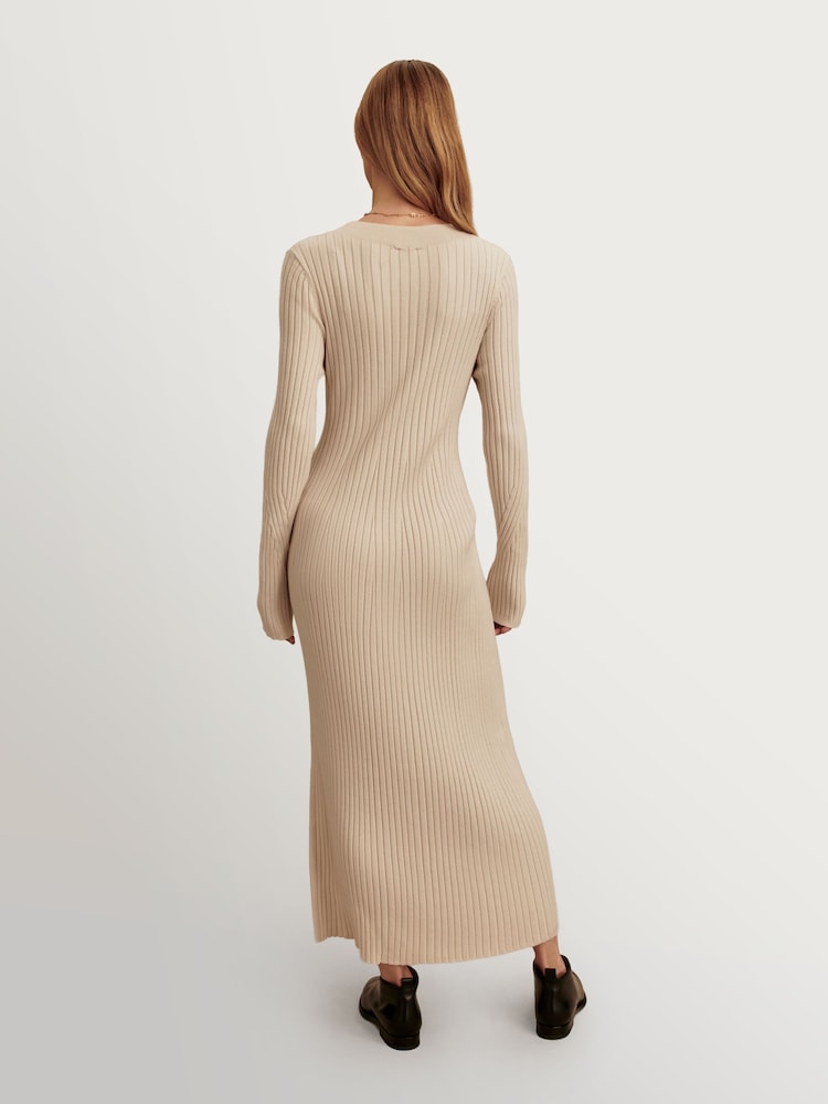 Varley Cream Axel Rib Knit Midi Dress - Image 2 of 9 Varley Cream Axel Rib Knit Midi Dress - Image 2 of 9