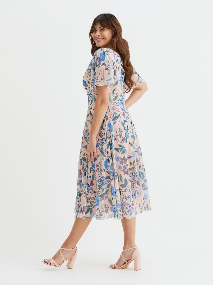 Scarlett & Jo Multi Victoria Angel Sleeve Mesh Midi long Dress - Image 3 of 4