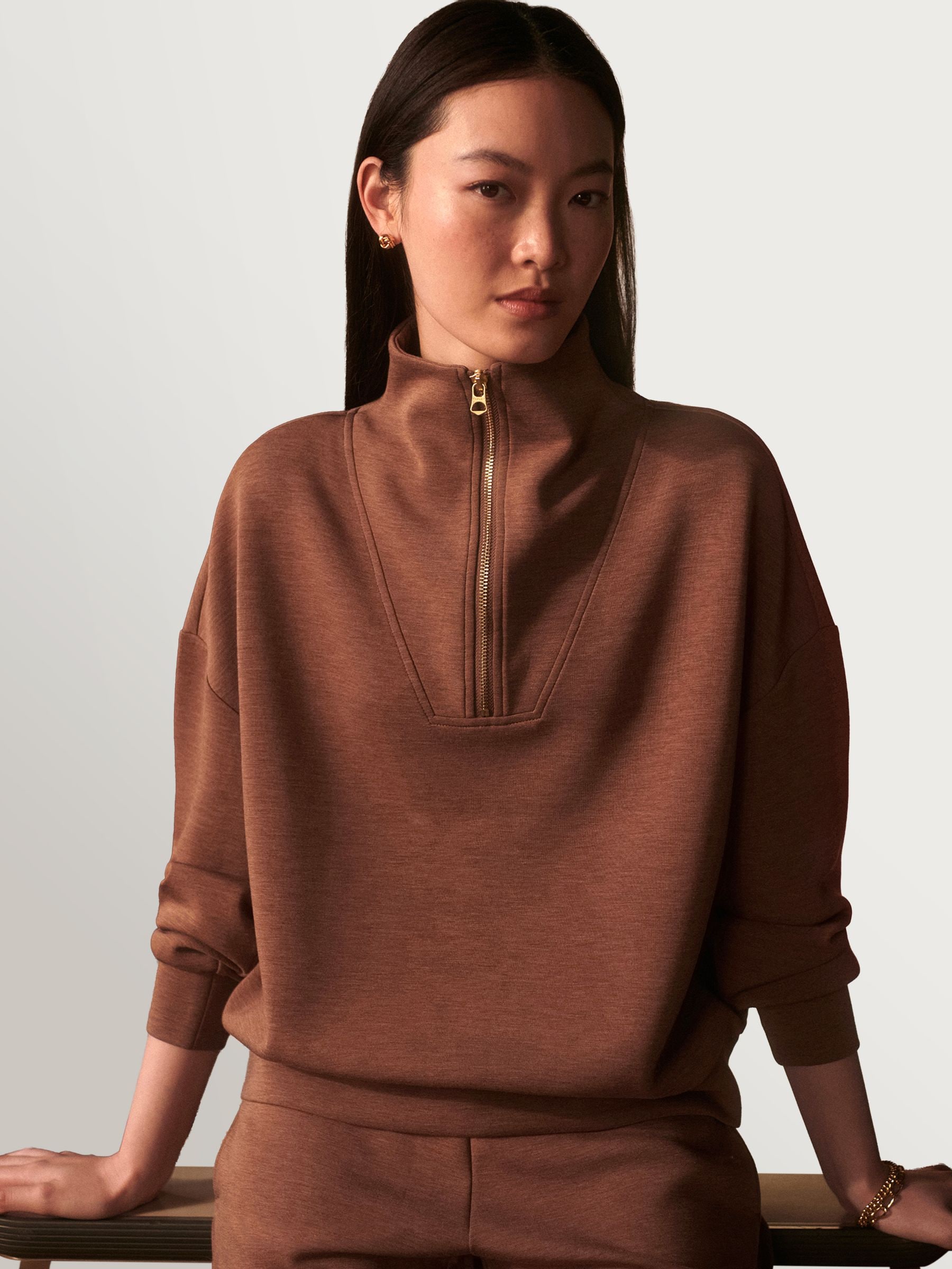 Varley Golden Bronze Marl Half Zip Hawley Sweatshirt | Seasons
