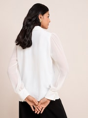 Friends Like These Ivory Long Sleeve V-Neck Button Front Blouse - Image 4 of 5