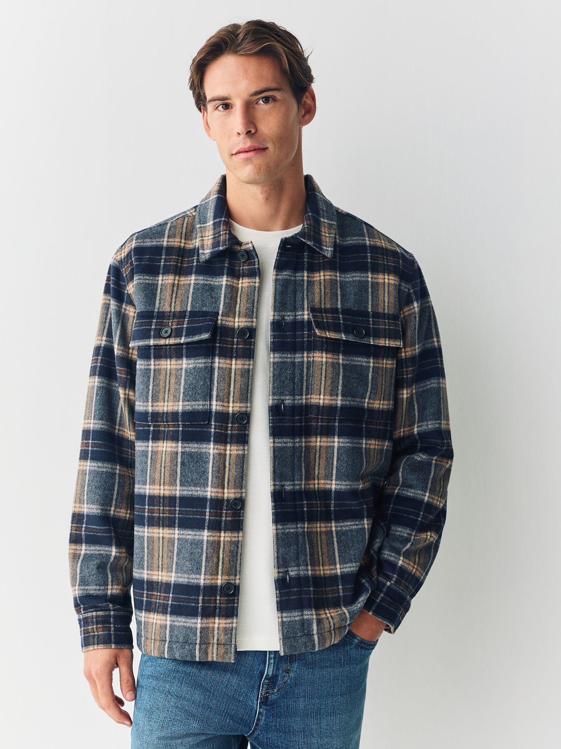 Buy Navy Blue Borg Lined Check Shacket from the Next UK online shop