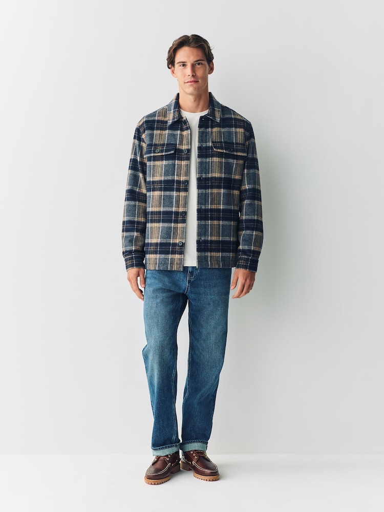 Navy Blue Borg Lined Check Shacket - Image 2 of 10