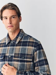 Navy Blue Borg Lined Check Shacket - Image 4 of 10