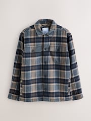 Navy Blue Borg Lined Check Shacket - Image 6 of 10