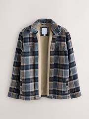Navy Blue Borg Lined Check Shacket - Image 7 of 10