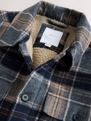 Navy Blue Borg Lined Check Shacket - Image 9 of 10