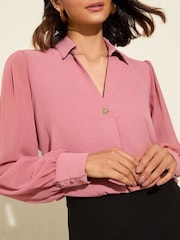 Friends Like These Pink Long Sleeve V-Neck Button Front Blouse - Image 2 of 4