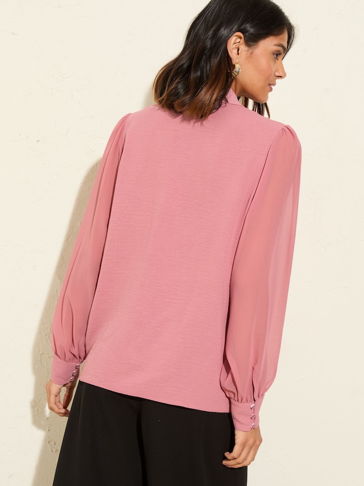 Friends Like These Pink Long Sleeve V-Neck Button Front Blouse - Image 4 of 4