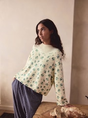White Floral Knitted Funnel Neck Jumper - Image 3 of 9