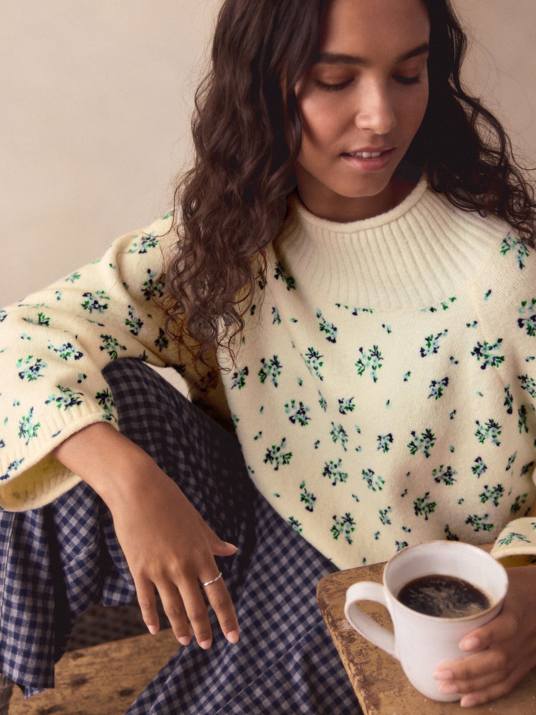 Buy White Floral Knitted Funnel Neck Jumper from Next USA