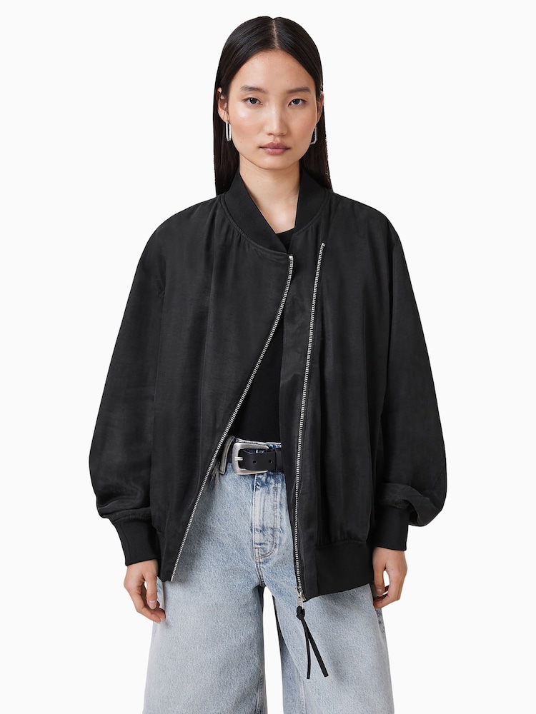 AllSaints Black Avril Bomber Jacket - Image 1 of 9