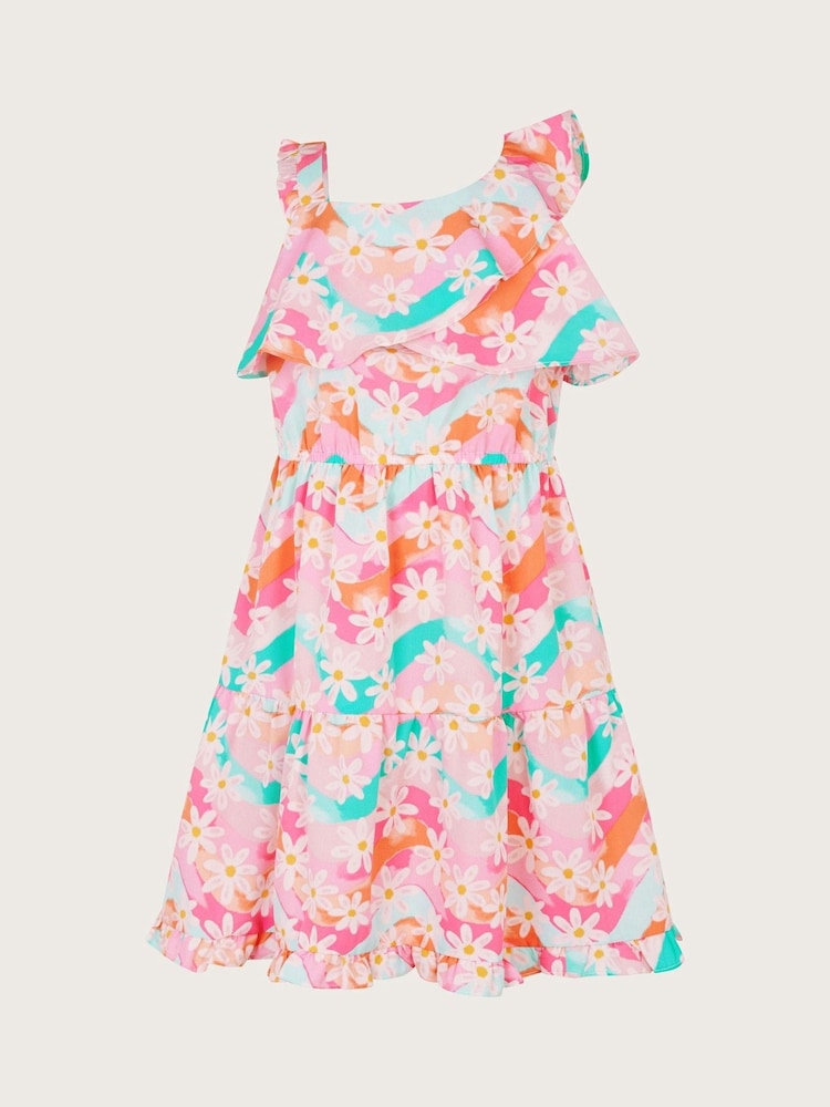 Monsoon Pink Asymmetrical Frilly Floral Print Dress - Image 1 of 3