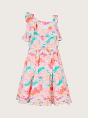 Monsoon Pink Asymmetrical Frilly Floral Print Dress - Image 2 of 3