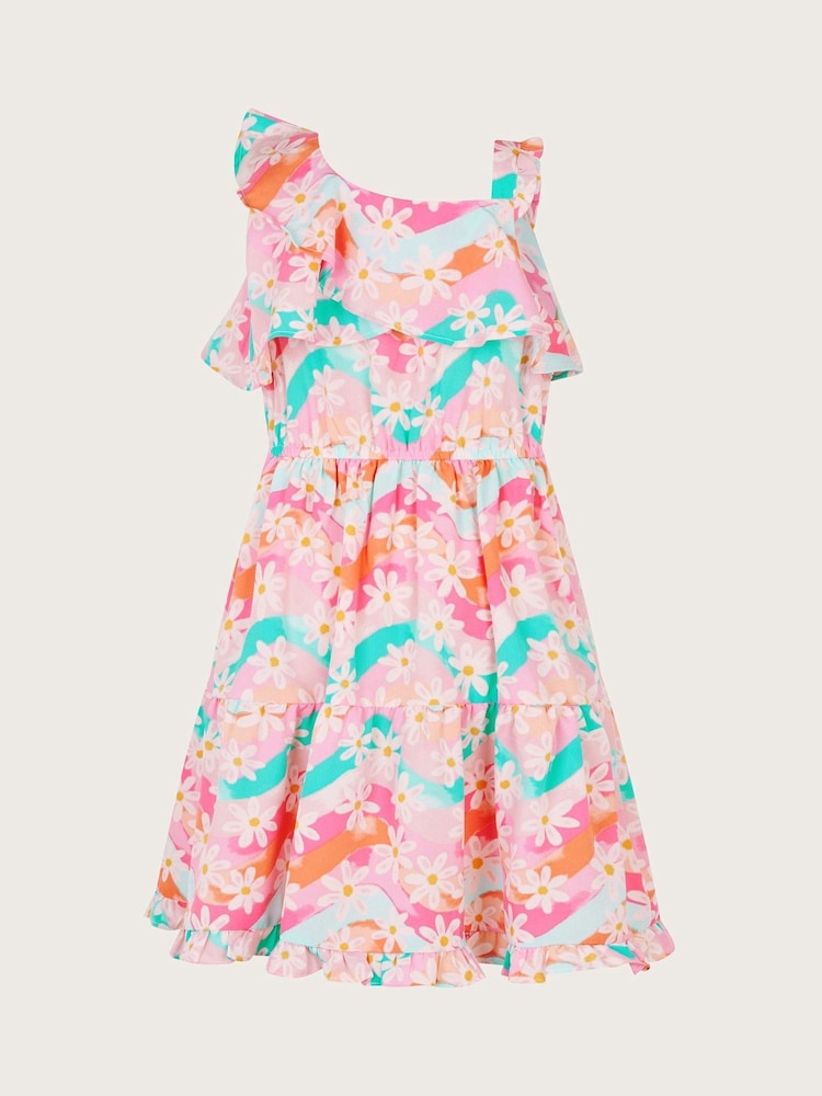 Monsoon Pink Asymmetrical Frilly Floral Print Dress - Image 2 of 3