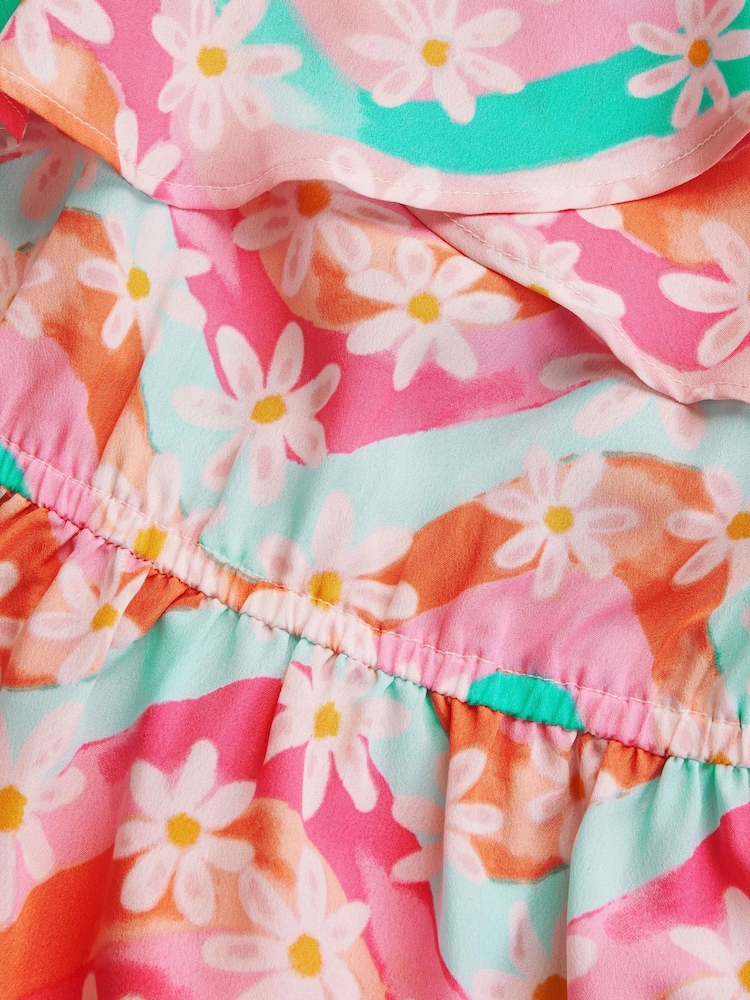 Monsoon Pink Asymmetrical Frilly Floral Print Dress - Image 3 of 3
