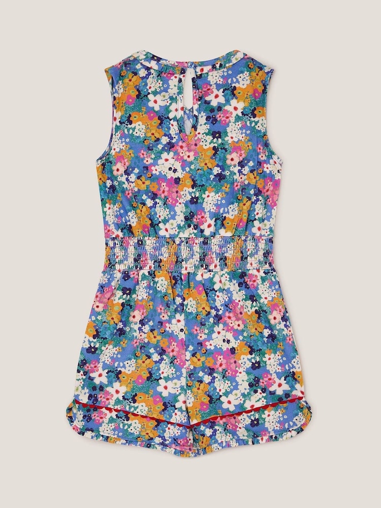 Monsoon Blue Floral Print Sleeveless 100% Cotton Playsuit - Image 2 of 2