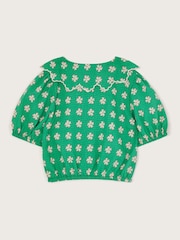 Monsoon Green Floral Print Puff Sleeve Collared Blouse - Image 2 of 3