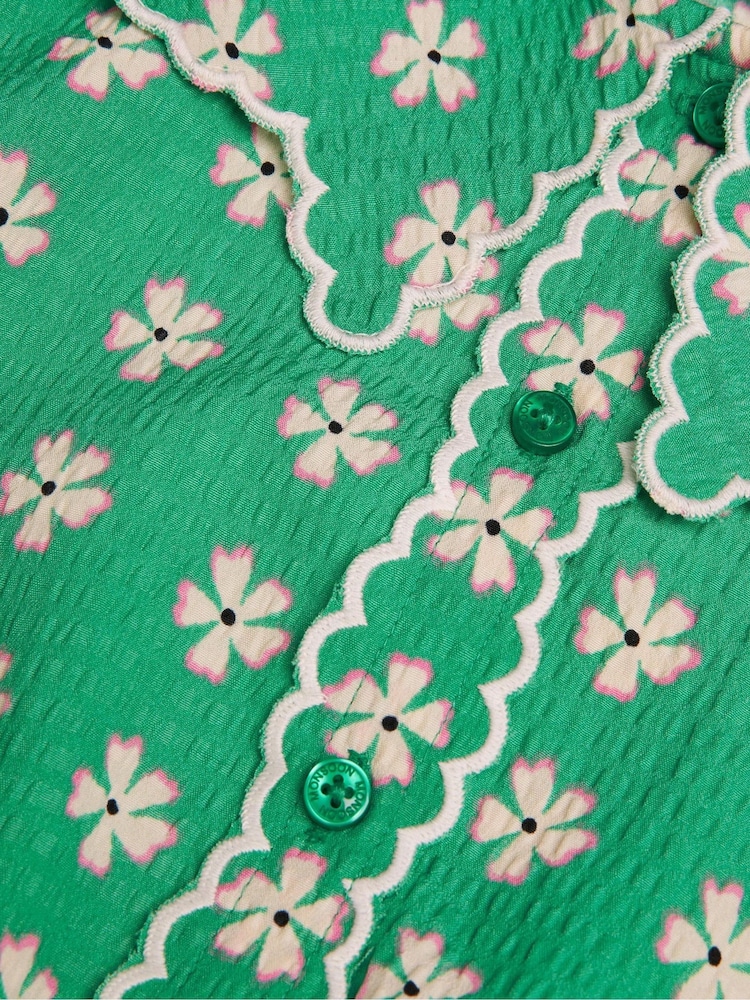 Monsoon Green Floral Print Puff Sleeve Collared Blouse - Image 3 of 3