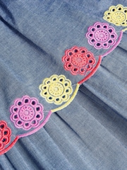 Monsoon Blue Chambray Broderie Tiered 100% Cotton Dress - Image 4 of 4