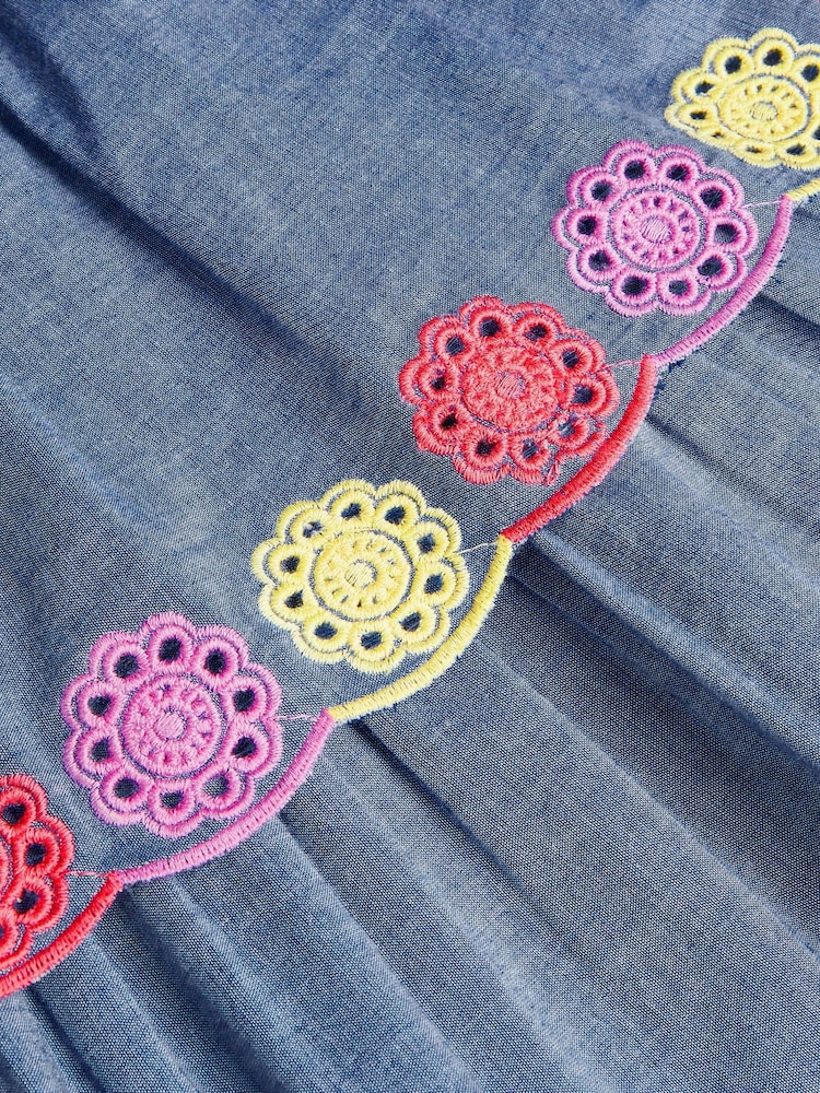 Monsoon Blue Chambray Broderie Tiered 100% Cotton Dress - Image 4 of 4 Monsoon Blue Chambray Broderie Tiered 100% Cotton Dress - Image 4 of 4