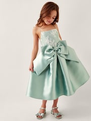 Monsoon Green Juniper Satin Lace Bow Bridesmaid Dress - Image 1 of 3