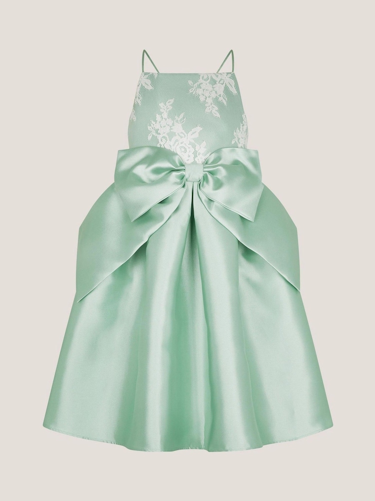 Monsoon Green Juniper Satin Lace Bow Bridesmaid Dress - Image 2 of 3