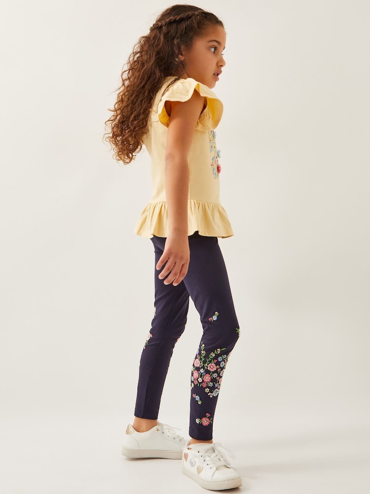 Monsoon Blue Floral Print Embroidered Leggings - Image 1 of 4