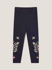 Monsoon Blue Floral Print Embroidered Leggings - Image 2 of 4