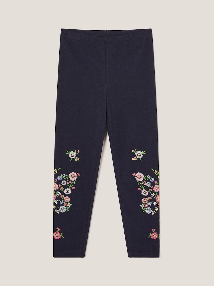Monsoon Blue Floral Print Embroidered Leggings - Image 2 of 4