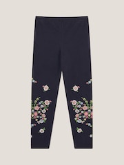 Monsoon Blue Floral Print Embroidered Leggings - Image 3 of 4