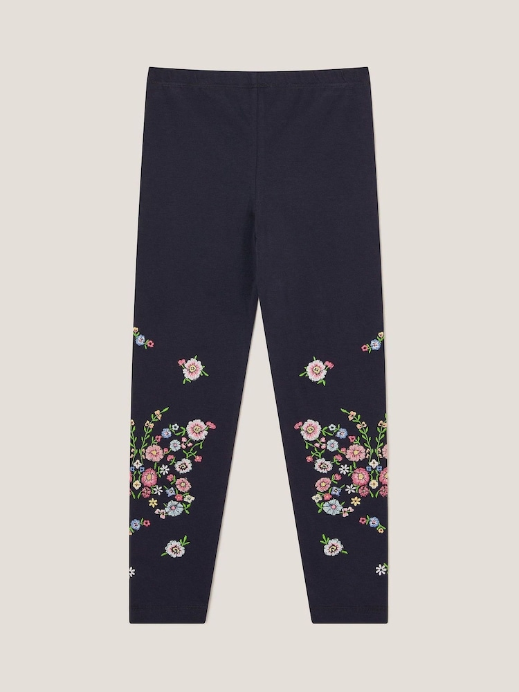 Monsoon Blue Floral Print Embroidered Leggings - Image 3 of 4