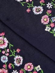 Monsoon Blue Floral Print Embroidered Leggings - Image 4 of 4