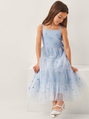 Monsoon Blue Thea Embroidered Back-Bow Tiered Dress - Image 1 of 4