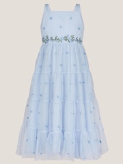 Monsoon Blue Thea Embroidered Back-Bow Tiered Dress - Image 2 of 4
