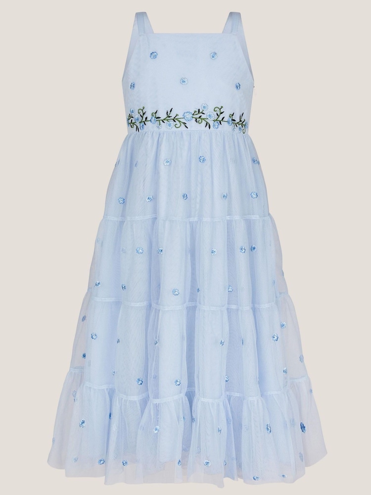 Monsoon Blue Thea Embroidered Back-Bow Tiered Dress - Image 2 of 4