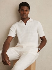 Weiß - Reiss Merit Micro-Cable Open-Collar Cotton-Blend Shirt - Bild 1 von 6
