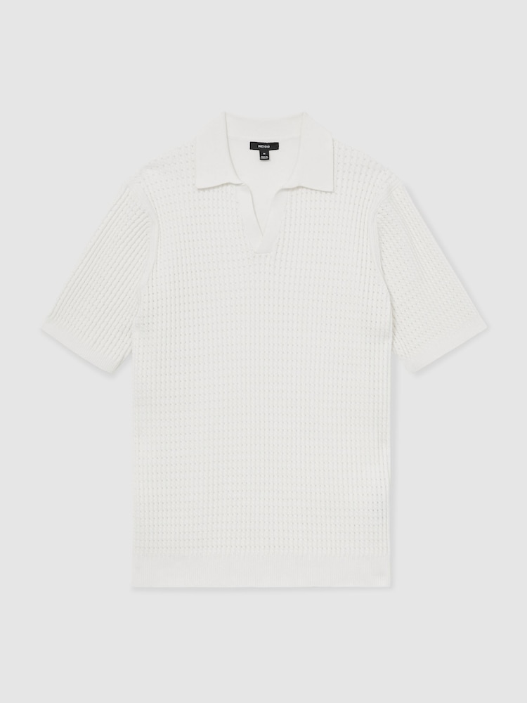Weiß - Reiss Merit Micro-Cable Open-Collar Cotton-Blend Shirt - Bild 2 von 6