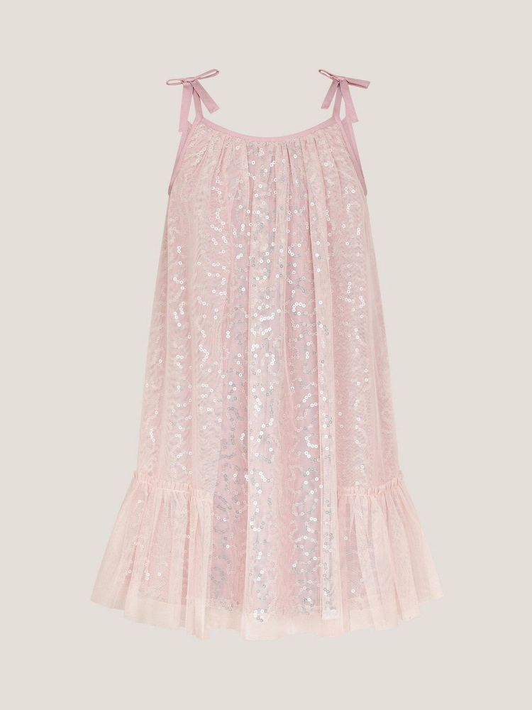 Monsoon Pink Rosalee Sequin Tulle Swing Dress - Image 2 of 4
