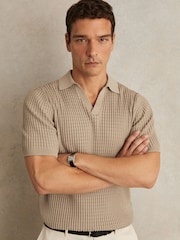 Reiss Light Camel Brown Merit Micro-Cable Open-Collar Cotton-Blend Shirt - Image 1 of 6