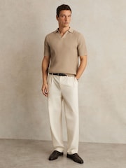 Reiss Light Camel Brown Merit Micro-Cable Open-Collar Cotton-Blend Shirt - Image 3 of 6