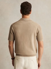 Reiss Light Camel Brown Merit Micro-Cable Open-Collar Cotton-Blend Shirt - Image 4 of 6