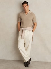 Reiss Light Camel Brown Merit Micro-Cable Open-Collar Cotton-Blend Shirt - Image 5 of 6