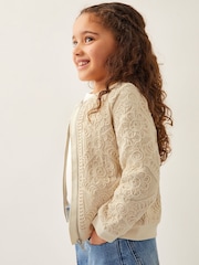 Monsoon Cream 100% Cotton Crochet Bomber Jacket - Image 1 of 3