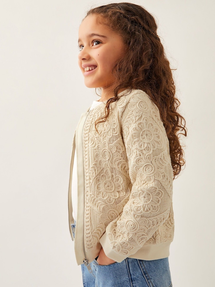 Monsoon Cream 100% Cotton Crochet Bomber Jacket - Image 1 of 3