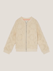 Monsoon Cream 100% Cotton Crochet Bomber Jacket - Image 2 of 3