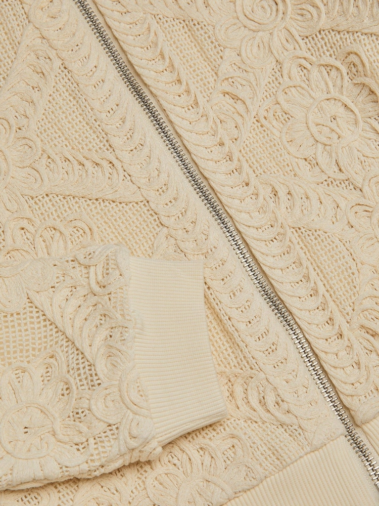 Monsoon Cream 100% Cotton Crochet Bomber Jacket - Image 3 of 3