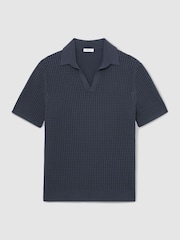 Reiss Dark Airforce Blue Merit Micro-Cable Open-Collar Cotton-Blend Shirt - Image 2 of 7